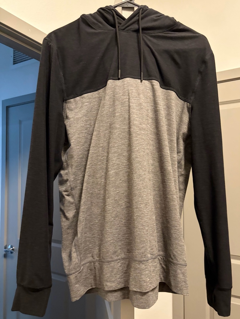 American Eagle Outfitters Black and Gray Hooded Long-Sleeve Pullover